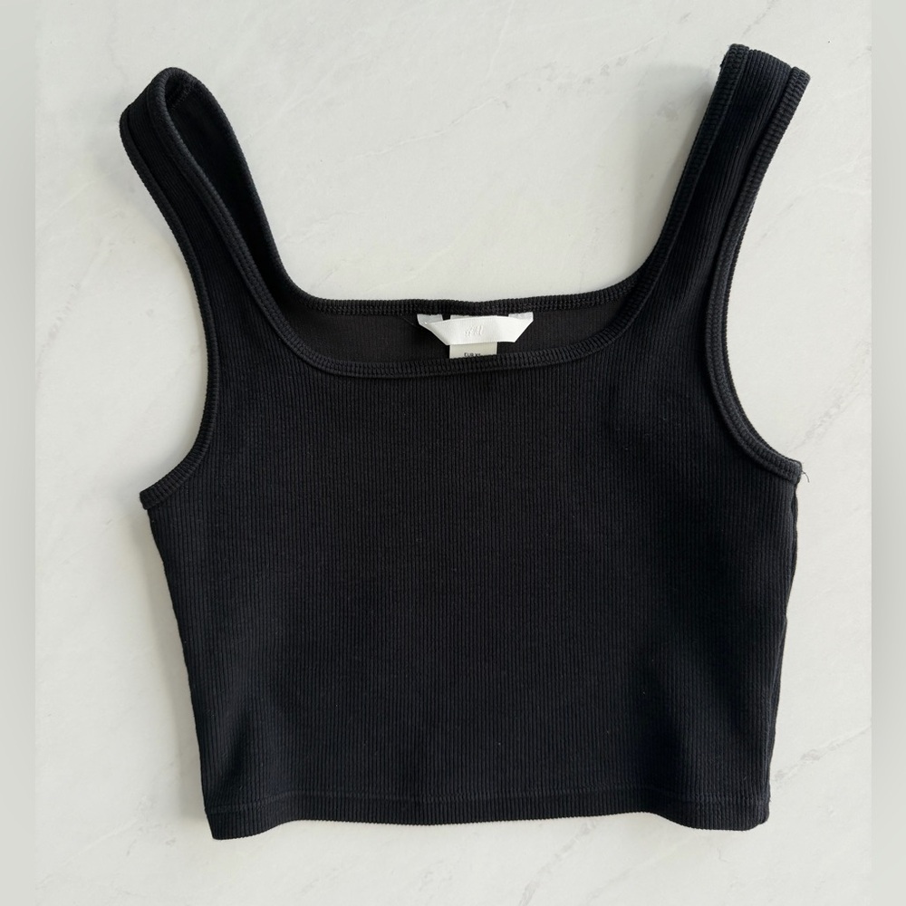 H&M Black Ribbed Tank Crop Top